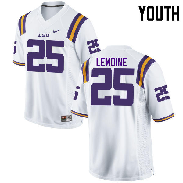 Youth LSU Tigers #25 T.J. Lemoine College Football Jerseys Game-White - Click Image to Close